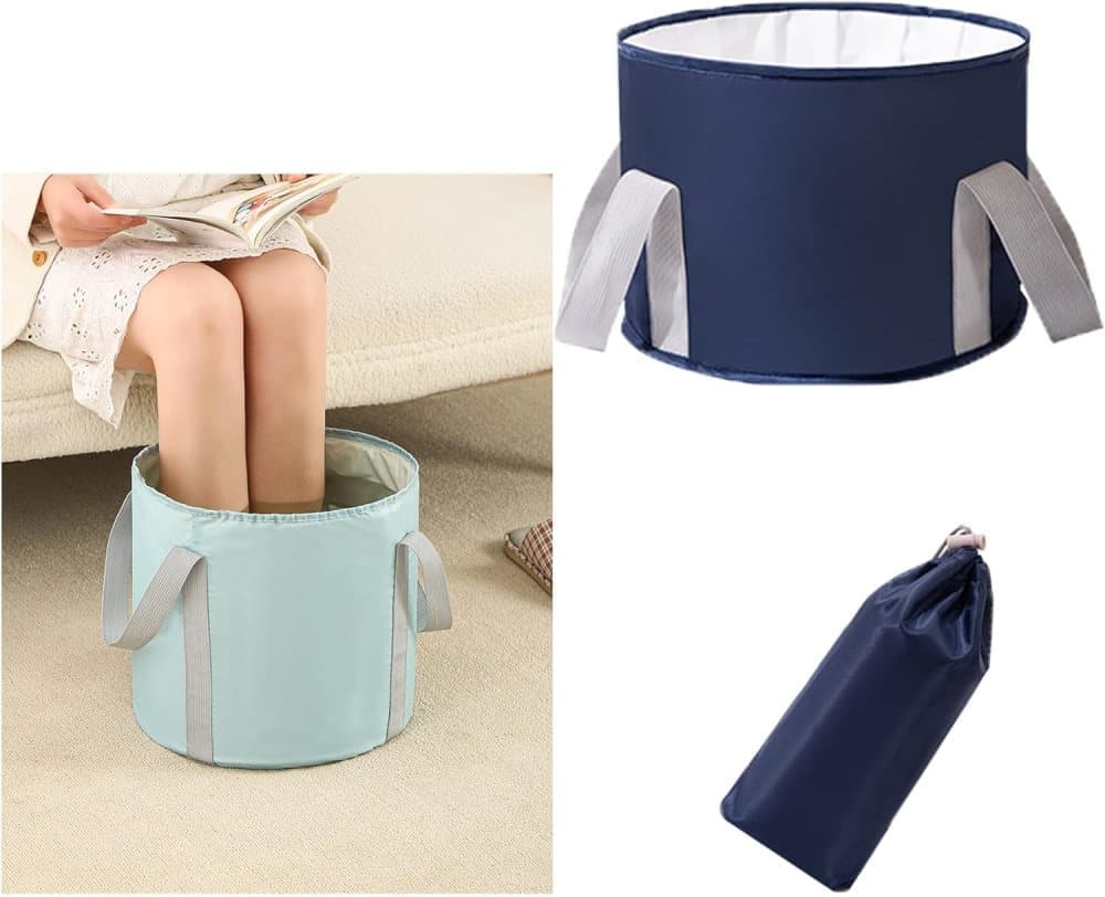 Foldable Foot Bath Tub Portable Foot Spa for Home Travel and Camping, Dark Blue, 14.5 x 12.5 x 5.5 inches - Image 1