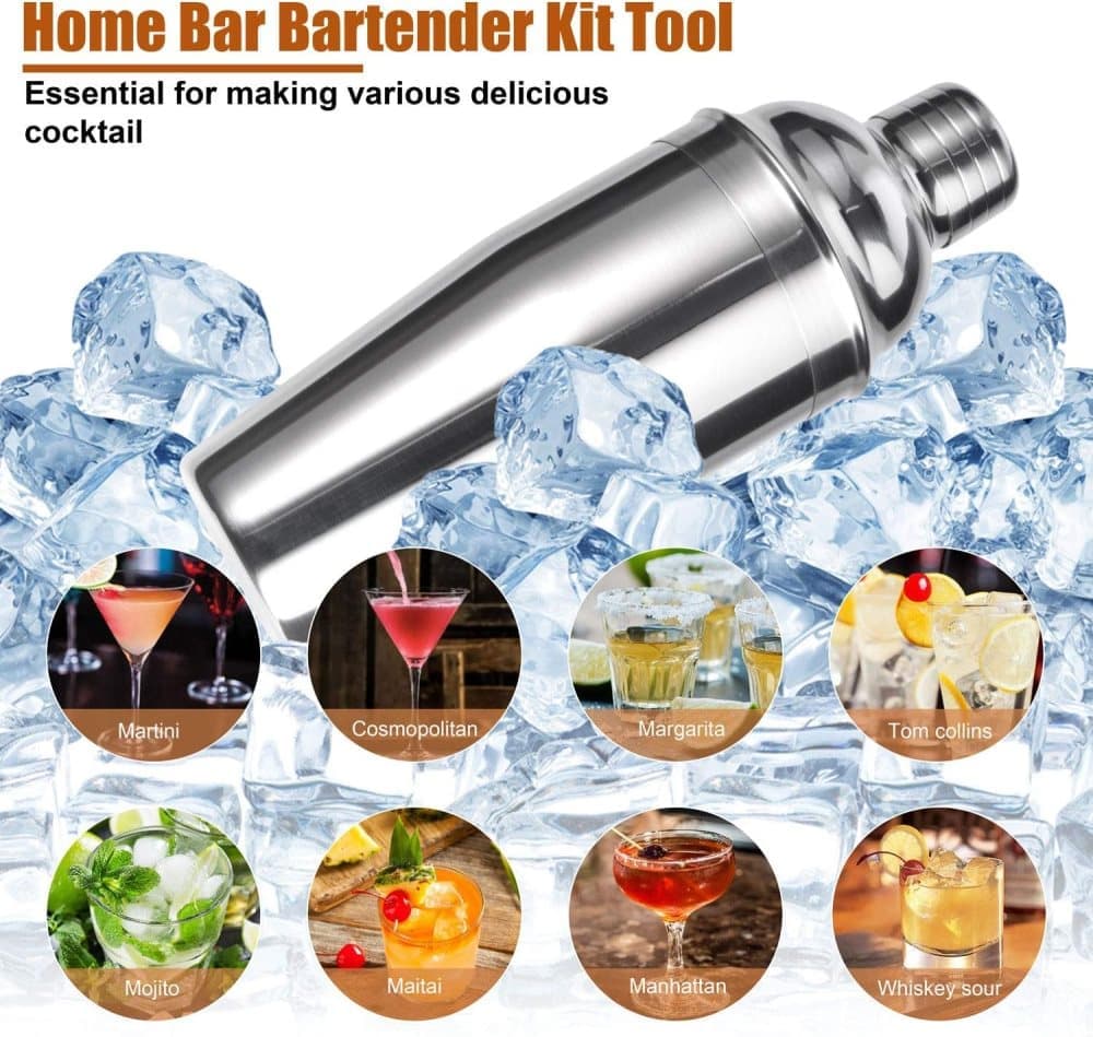 12-Piece Stainless Steel Cocktail Set with Bamboo Stand, Silver, Perfect Gift for Home Bar - Image 2