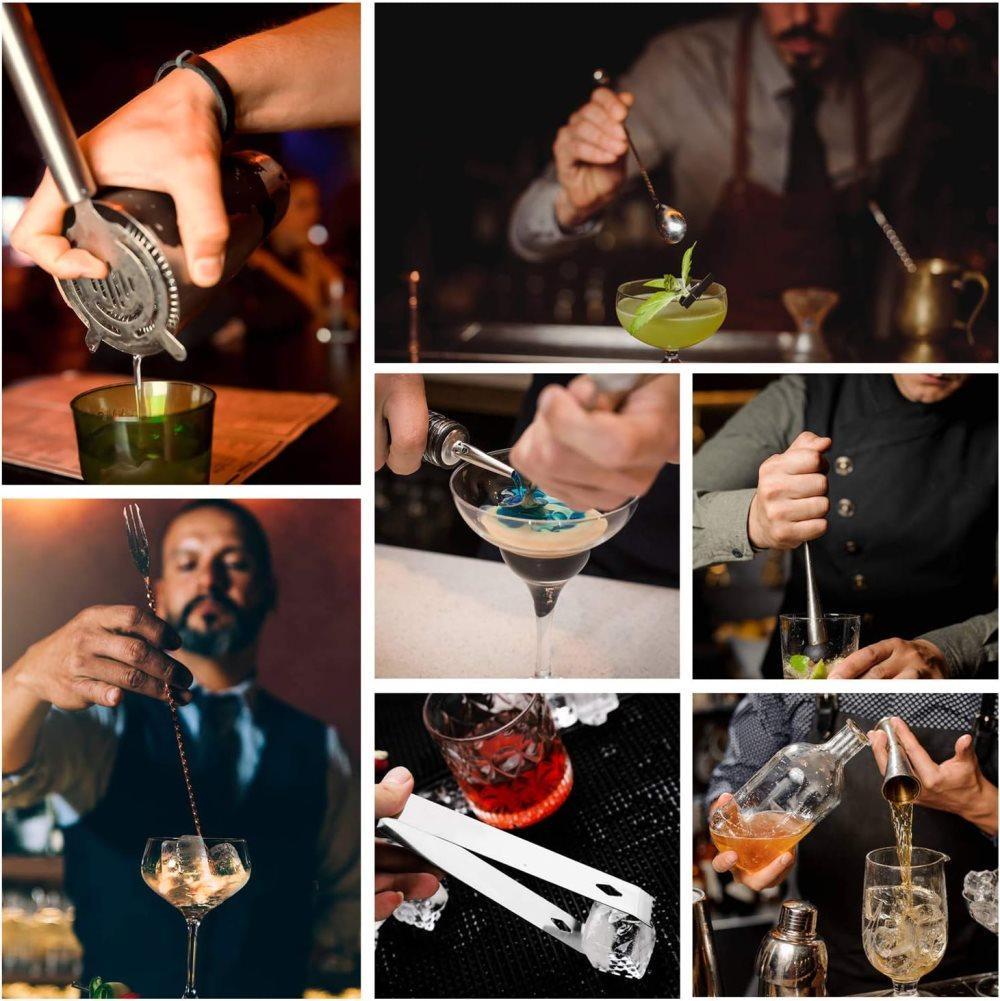 12-Piece Stainless Steel Cocktail Set with Bamboo Stand, Silver, Perfect Gift for Home Bar - Image 3