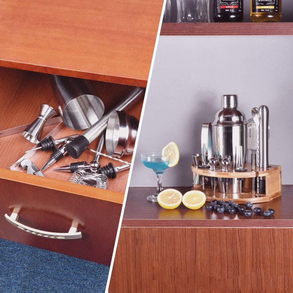 12-Piece Stainless Steel Cocktail Set with Bamboo Stand, Silver, Perfect Gift for Home Bar - Image 4