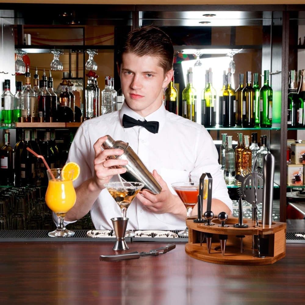 12-Piece Stainless Steel Cocktail Set with Bamboo Stand, Silver, Perfect Gift for Home Bar - Image 5