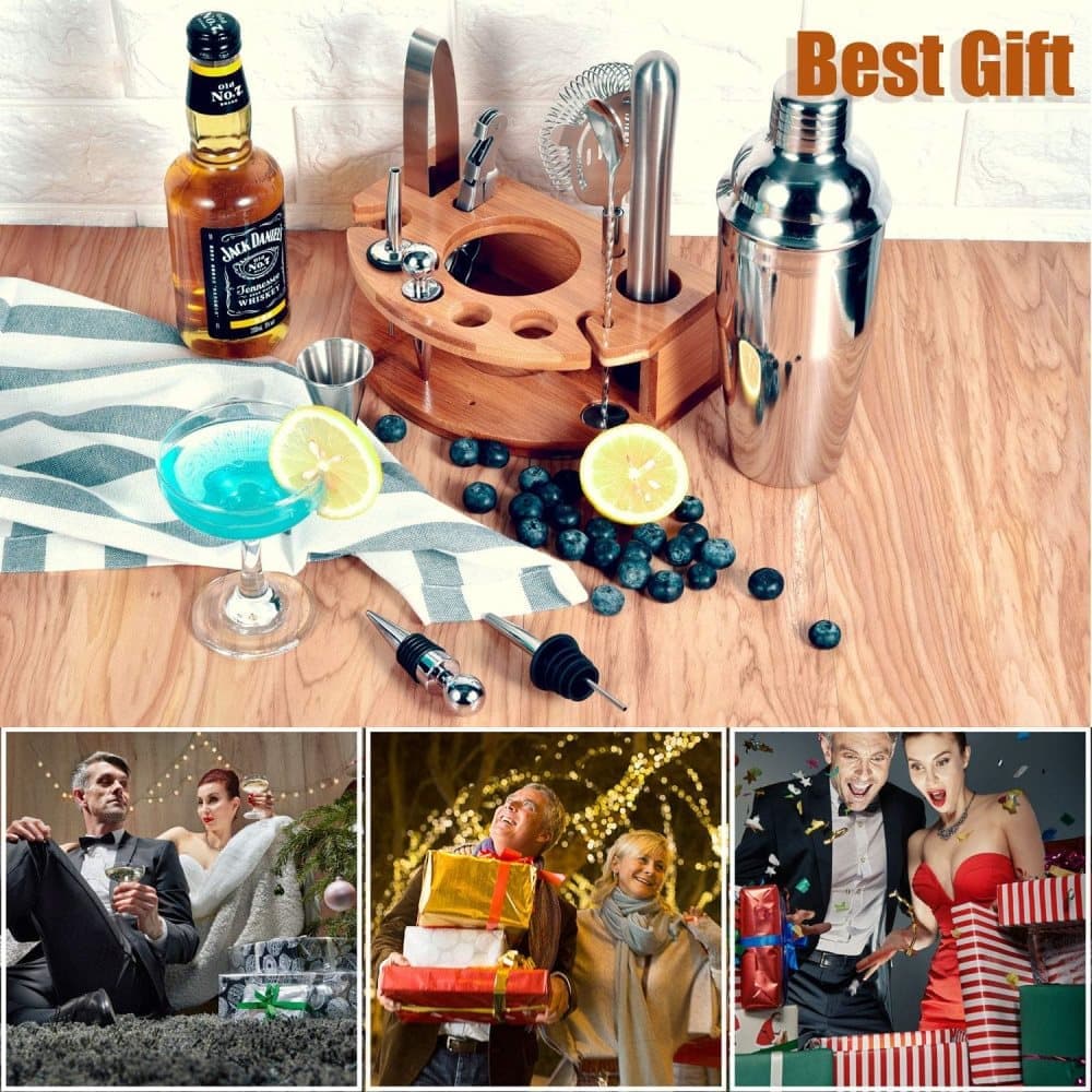 12-Piece Stainless Steel Cocktail Set with Bamboo Stand, Silver, Perfect Gift for Home Bar - Image 6
