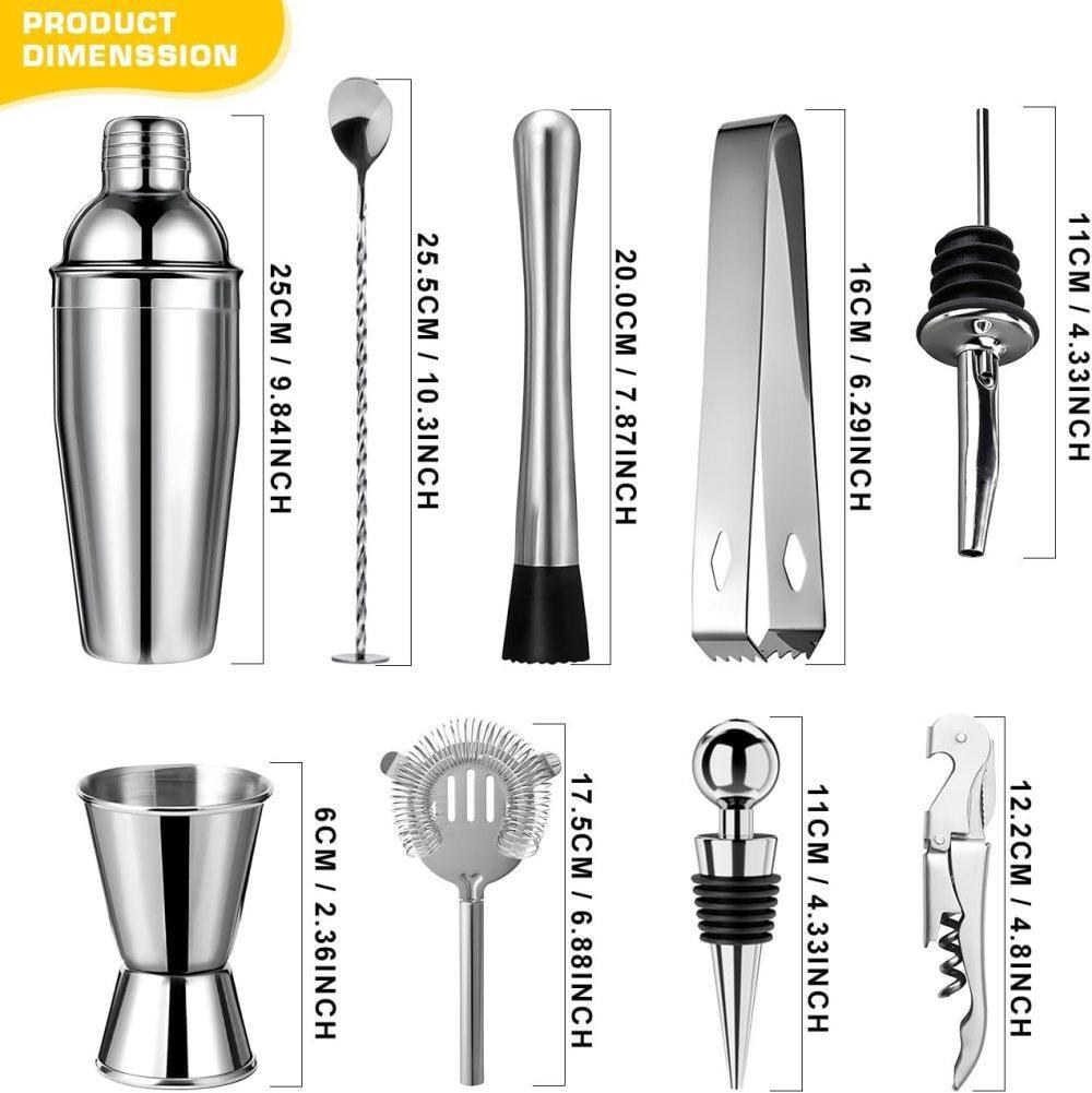 12-Piece Stainless Steel Cocktail Set with Bamboo Stand, Silver, Perfect Gift for Home Bar - Image 7
