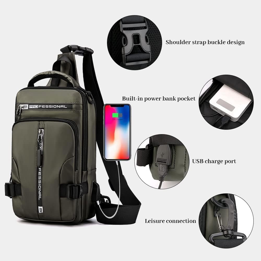 Multifunctional Water Resistant Shoulder Bag with USB Charging Port for Men and Women, Blue - Image 6