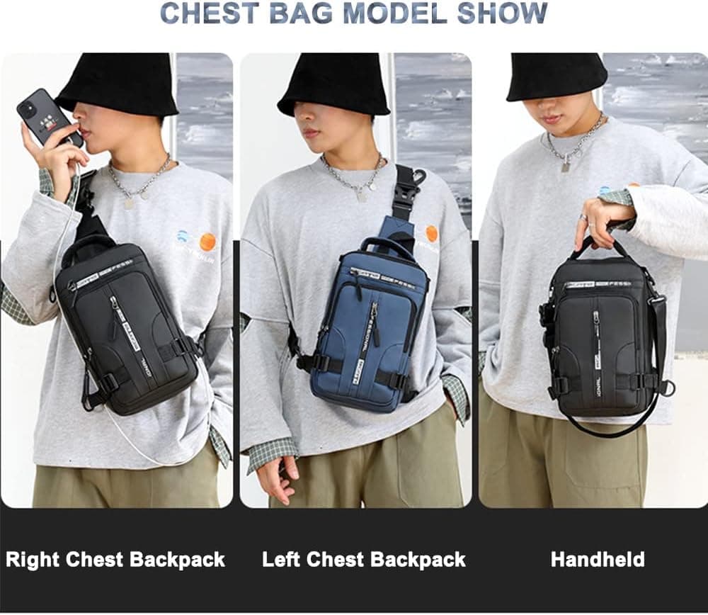 Men's Water Resistant Shoulder Bag with USB Charging Port, Cross Body Bag for Men and Women, Black - Image 3