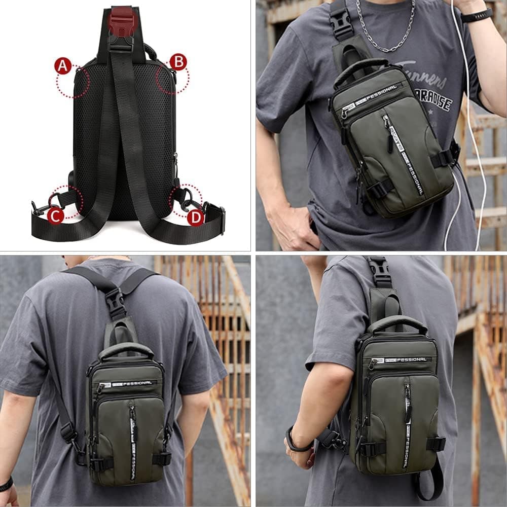Men's Water Resistant Shoulder Bag with USB Charging Port, Cross Body Bag for Men and Women, Black - Image 4