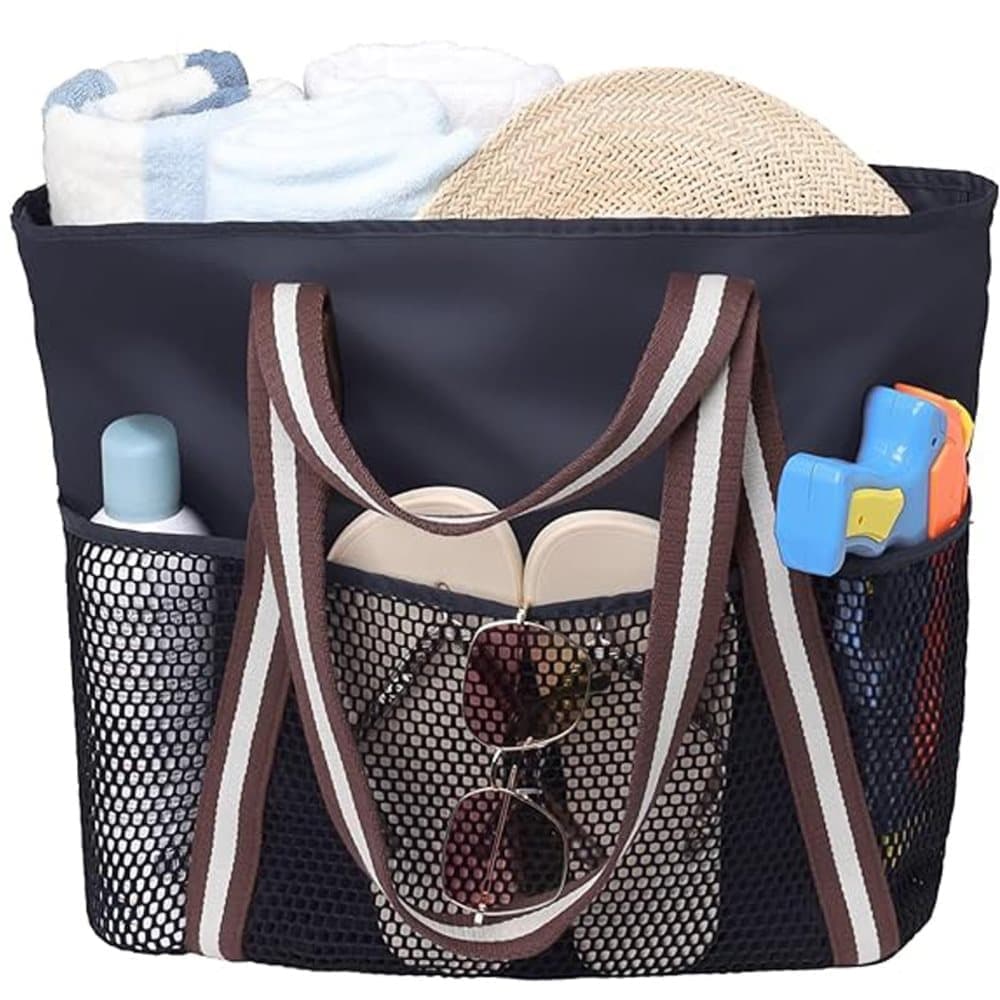 Waterproof Beach Bag for Women with Zipper, Sand-Resistant Design, Shoulder Strap, Perfect for Beach and Travel, Black - Image 1