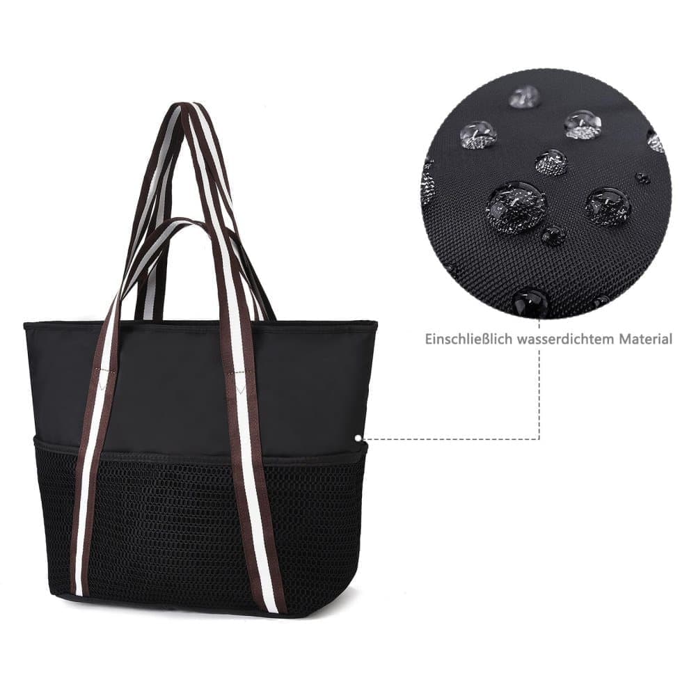 Waterproof Beach Bag for Women with Zipper, Sand-Resistant Design, Shoulder Strap, Perfect for Beach and Travel, Black - Image 4