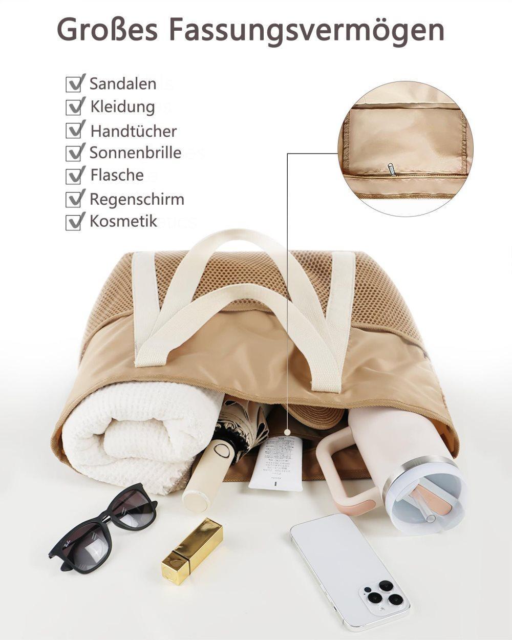 Waterproof Beach Bag for Women with Zipper Sand-Resistant Design Shoulder Strap, Perfect for Beach and Travel, Brown - Image 5