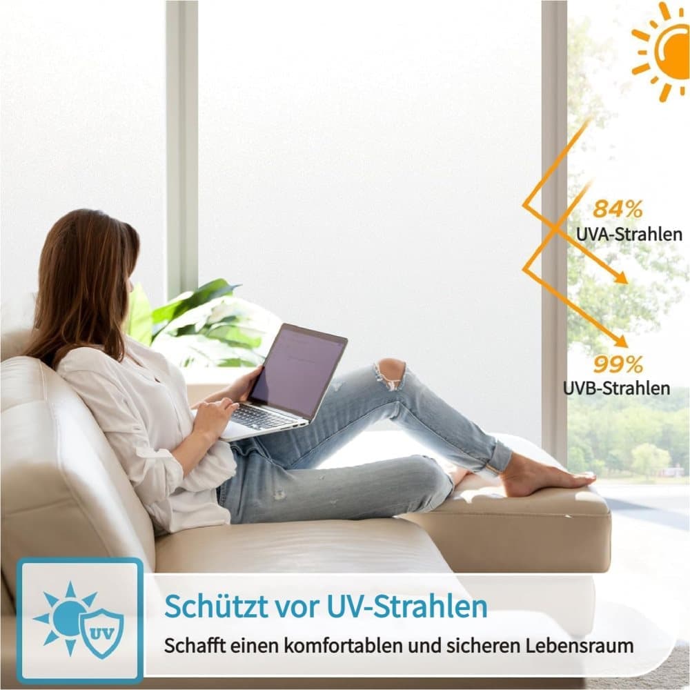 Self-adhesive Frosted Window Film for Bathrooms and Offices, Privacy UV Protection, 45cmx5m, White - Image 4