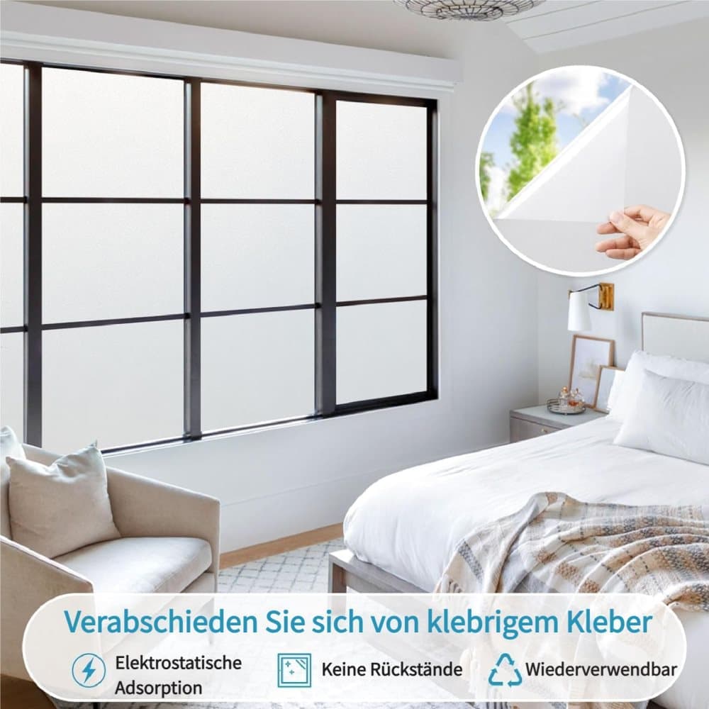 Self-Adhesive Frosted Window Film for Bathrooms and Offices, 60cmx3m, White - UV Protection Privacy Film - Image 2