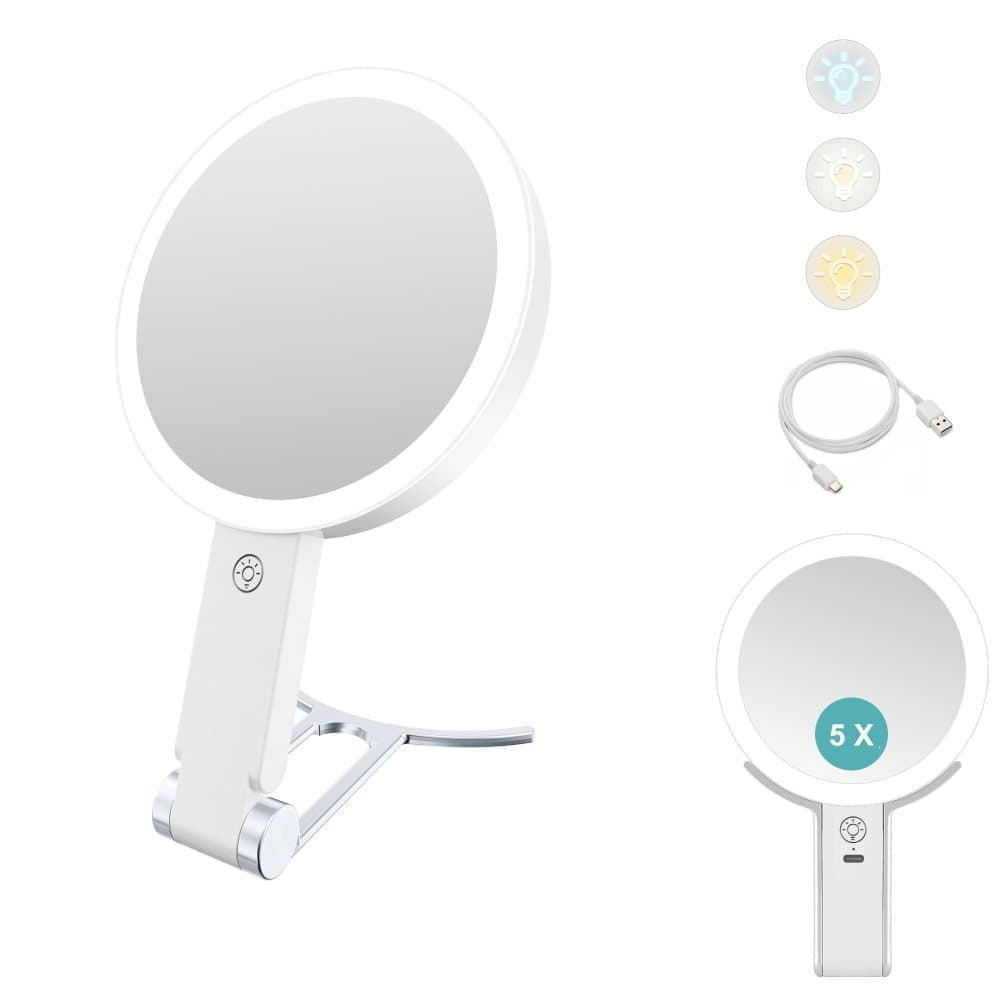 5X/1X LED Makeup Mirror with Adjustable Lighting, Double-Sided Magnifying Mirror for Makeup and Skincare - Image 1
