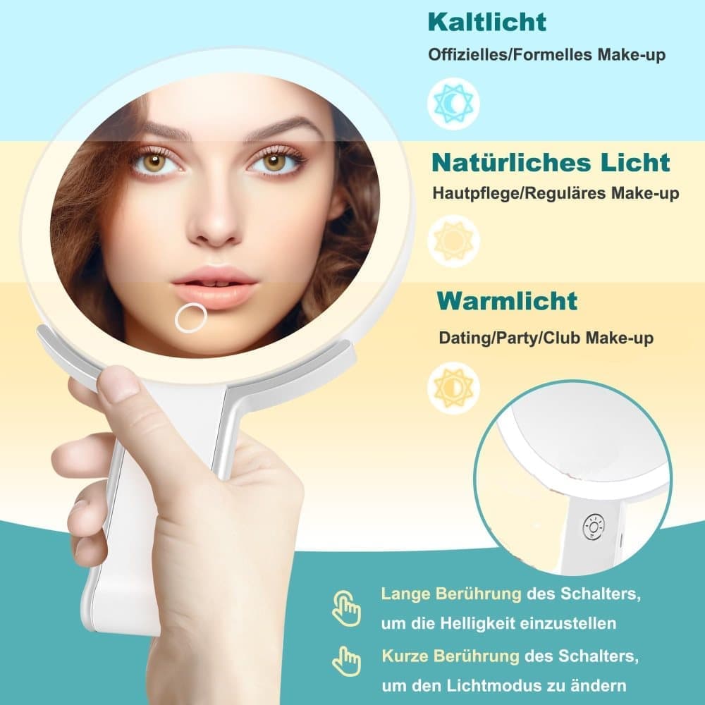 10X/1X LED Makeup Mirror with Adjustable Lighting, Double-Sided Magnifying Mirror for Skin Care, Compatible with All Brands - Image 2