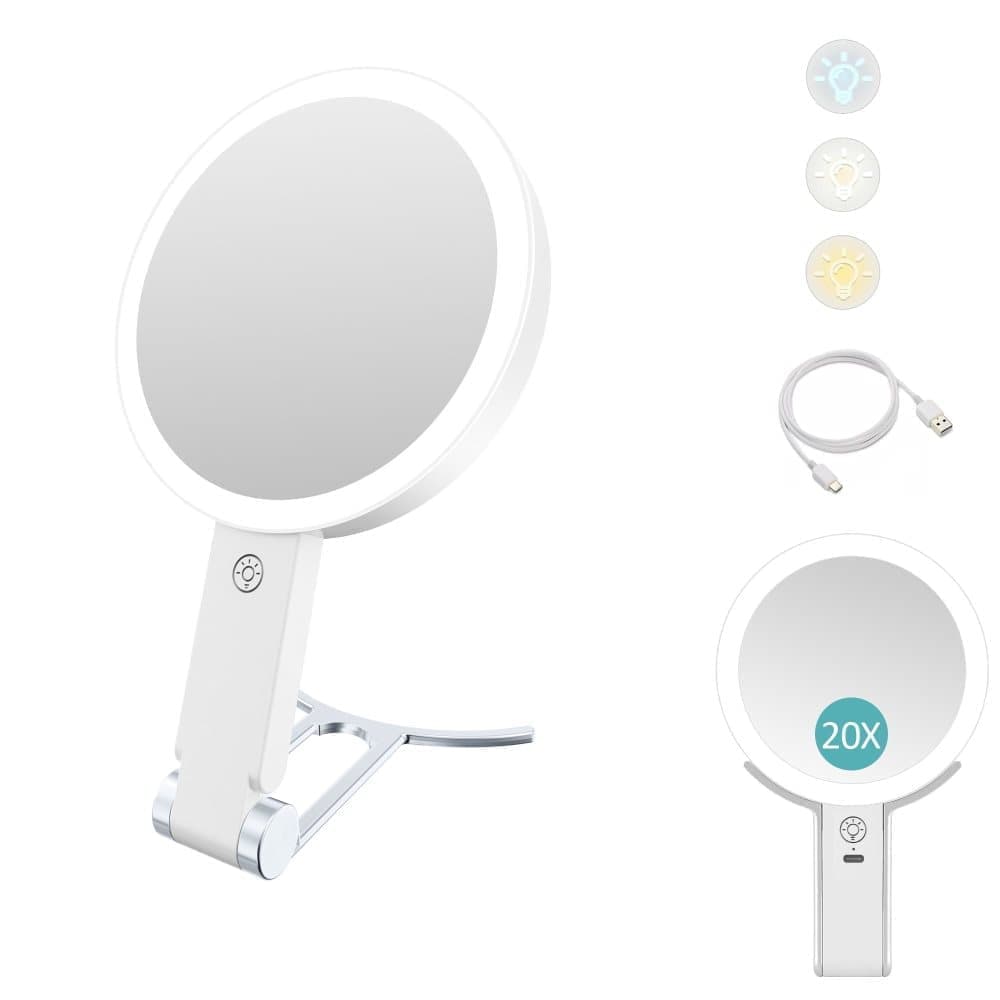 LED Makeup Mirror Double-Sided with Adjustable Light, 1x Magnifying Mirror for Skin Care, Compatible with All Brands, 20X/1X - Image 1