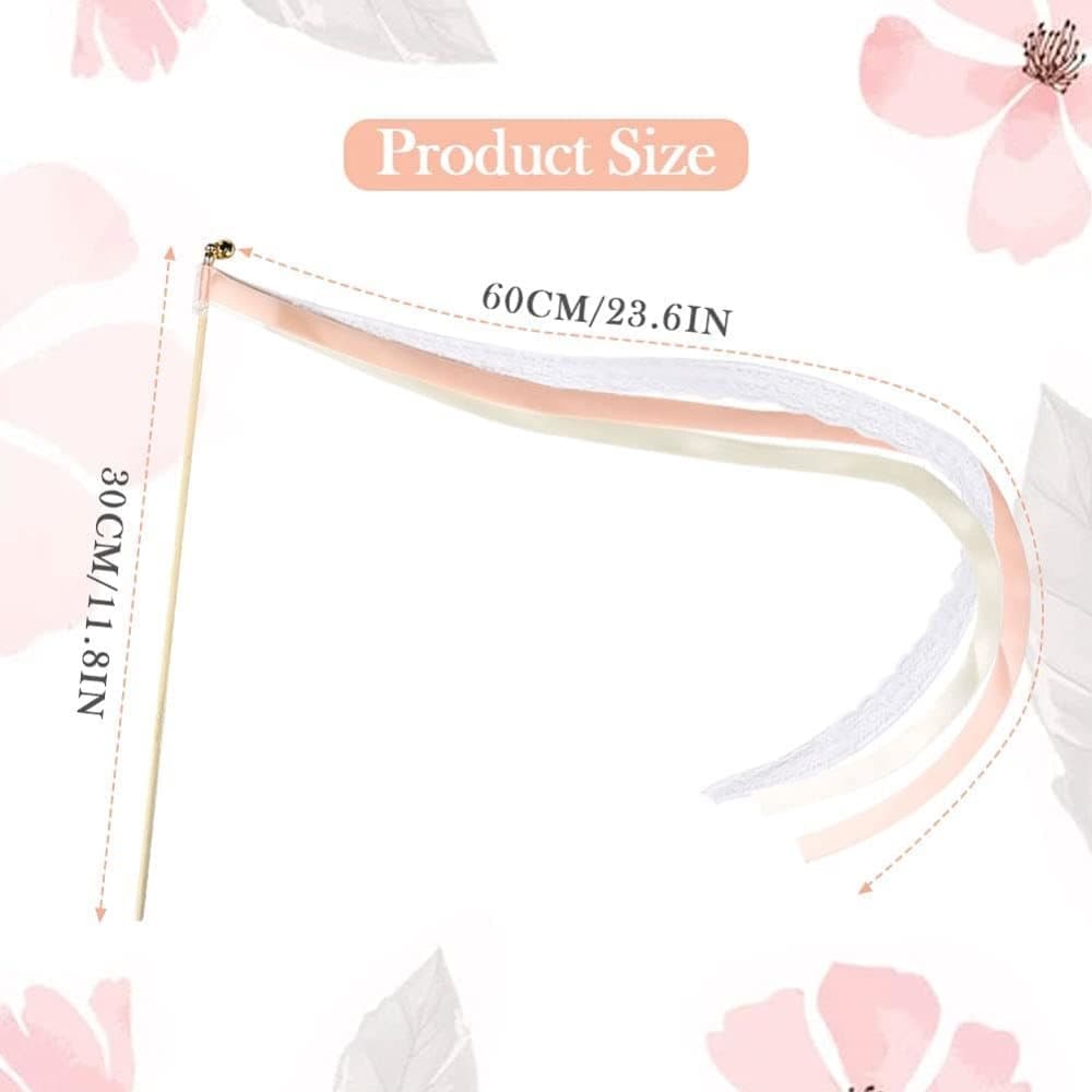 30 Pack Pink Satin & Lace Ribbon Wands for Wedding Party Decor, 30cm - Image 2