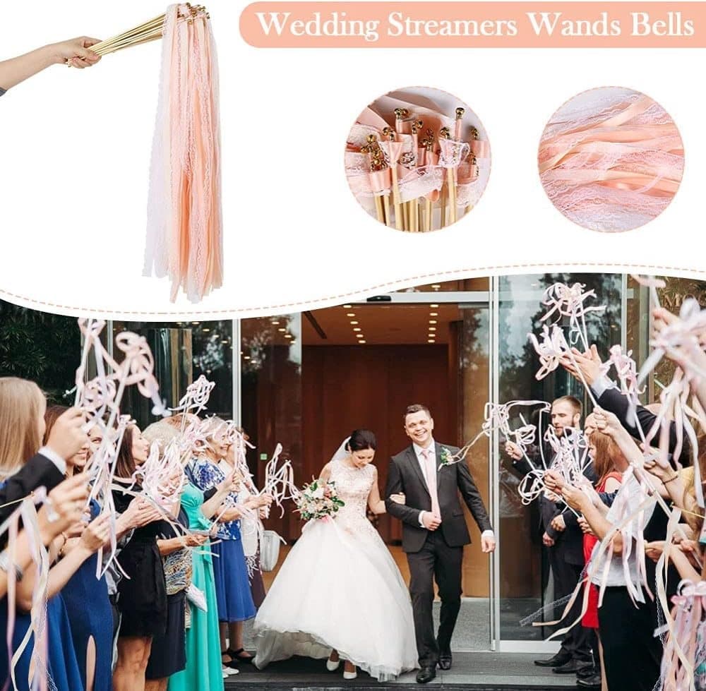 30 Pack Pink Satin & Lace Ribbon Wands for Wedding Party Decor, 30cm - Image 3