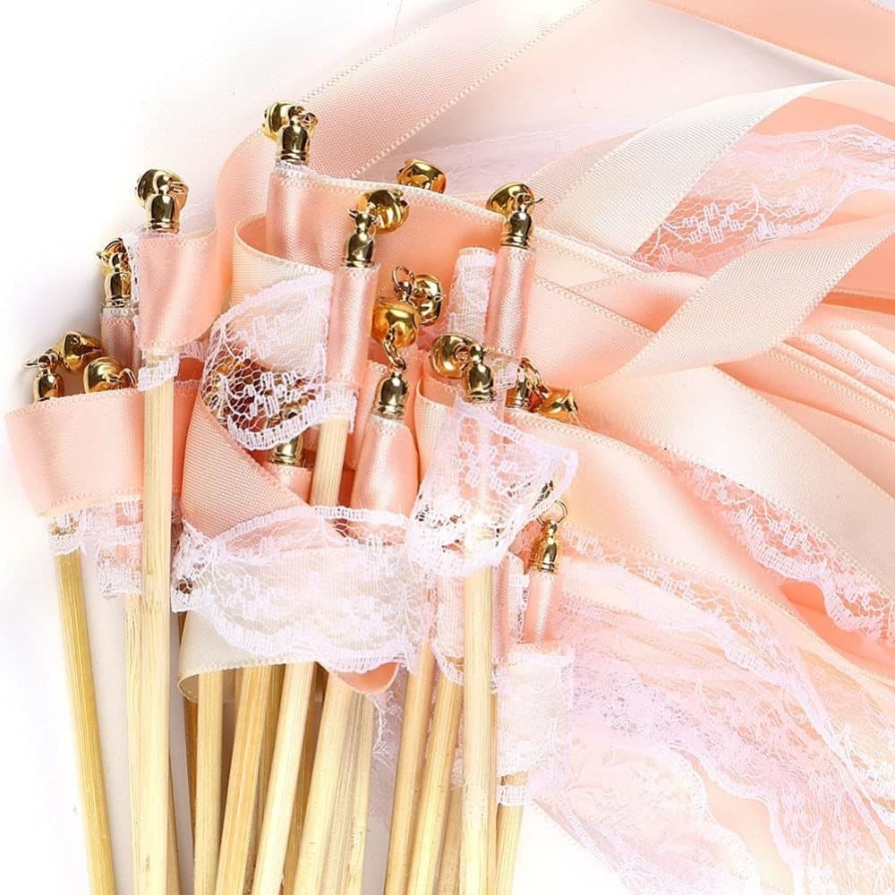 30 Pack Pink Satin & Lace Ribbon Wands for Wedding Party Decor, 30cm - Image 6