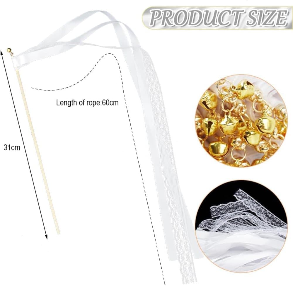 30 Pack Purple Satin & Lace Ribbon Wands with Bells for Wedding & Party Decor, 30cm - Image 2