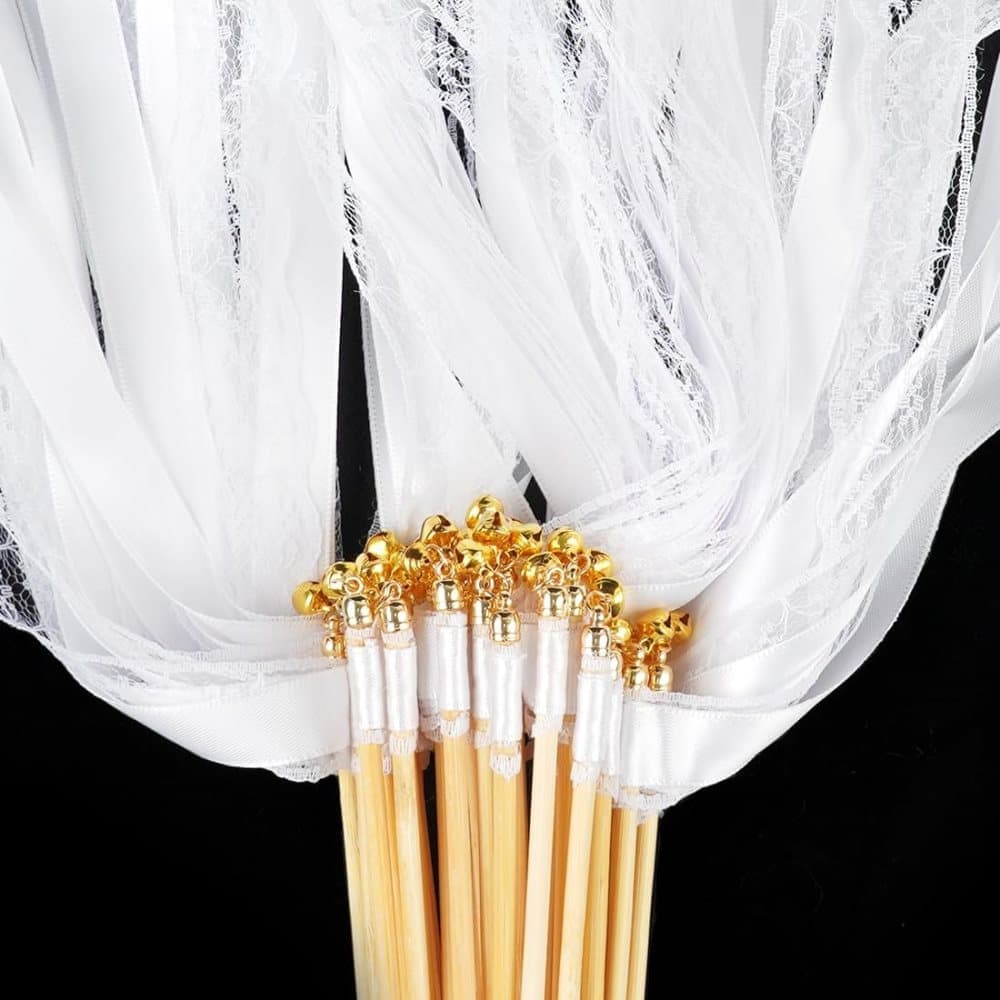 30 Pack White Satin & Lace Ribbon Wands for Wedding & Party Decor, 30cm - Image 5