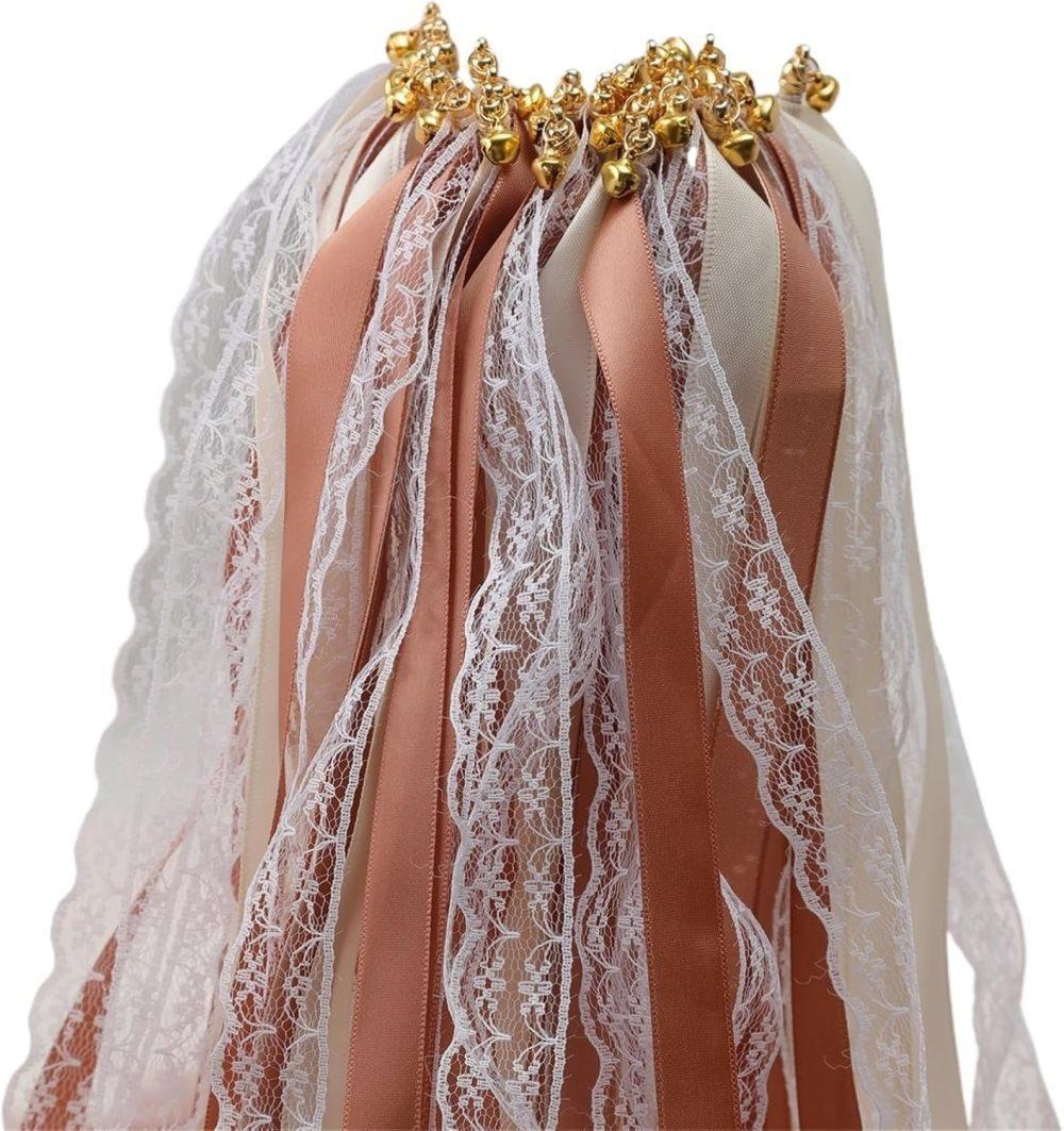 30 Pack Satin & Lace Ribbon Wands with Bells for Wedding Party Decor, 30cm - Image 1