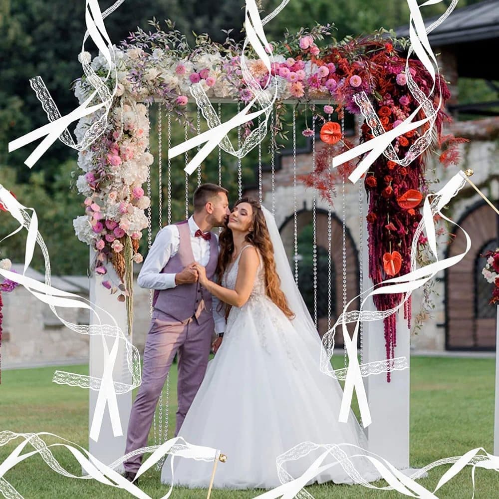 30 Pack Satin & Lace Ribbon Wands with Bells for Wedding Party Decor, 30cm - Image 7