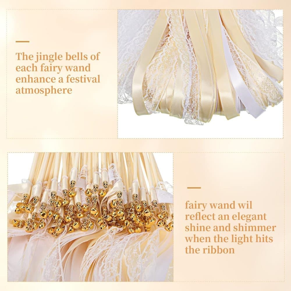 30 Pack Wedding & Party Decor Satin & Lace Ribbon Wands with Bells, 30cm Light Orange - Image 3