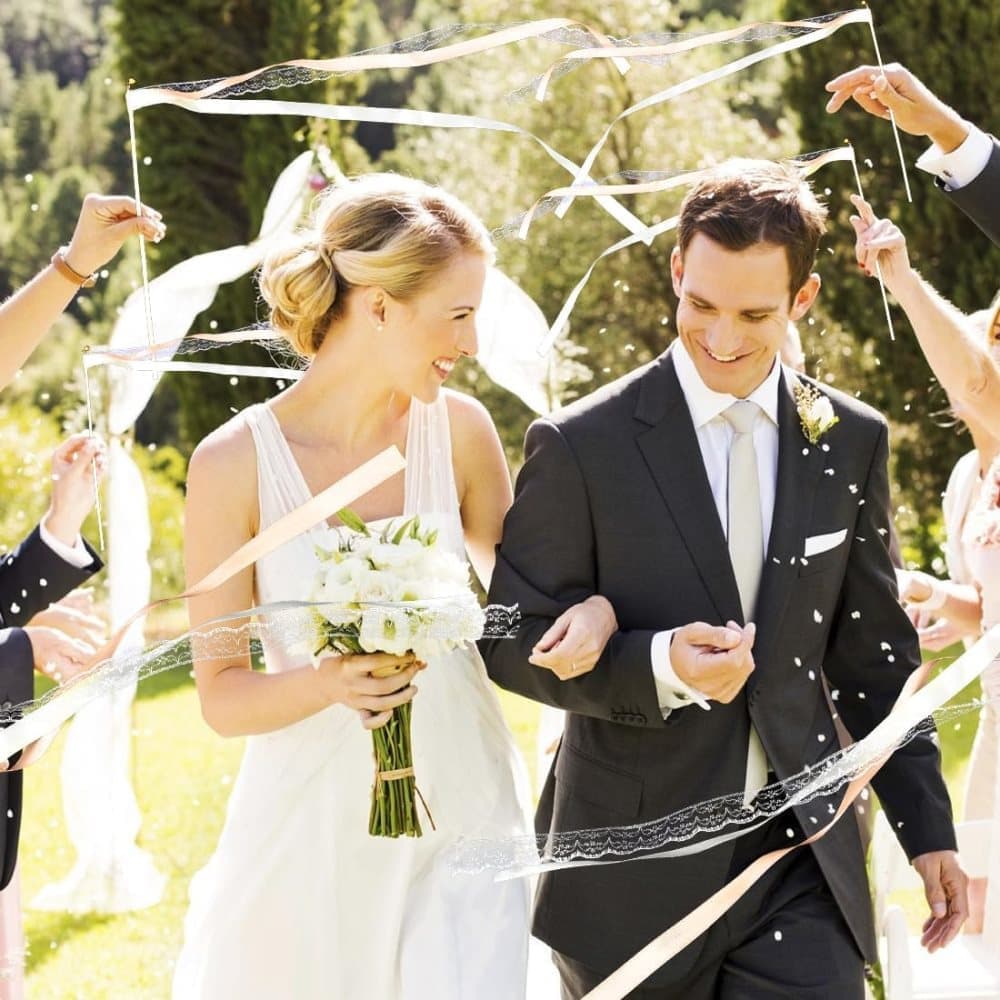 30 Pack Wedding & Party Decor Satin & Lace Ribbon Wands with Bells, 30cm Light Orange - Image 7