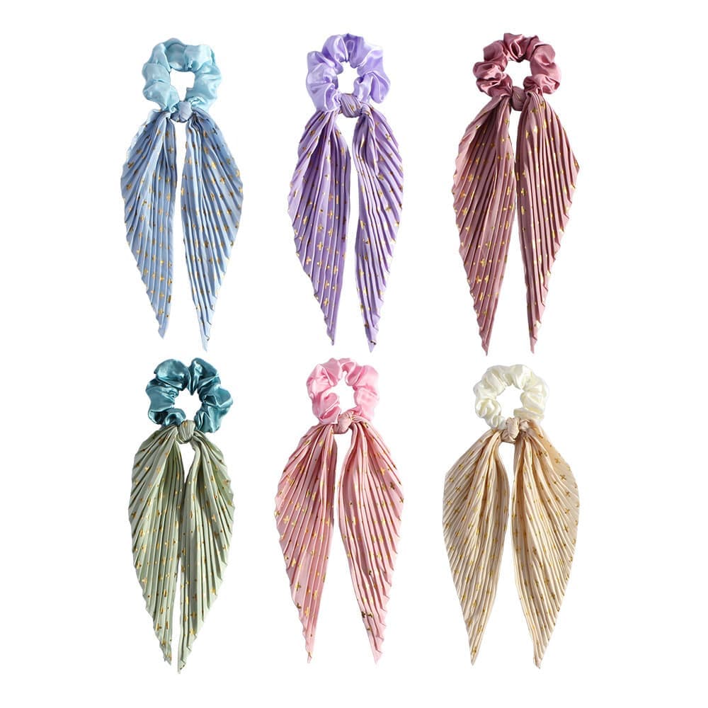 Colorful Satin Hair Ties with Bow 6-Pack, Scrunchies Hair Bands for Women, Compatible with Weddings Parties Work School Yoga - Image 3