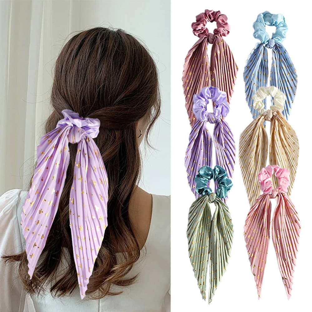 Colorful Satin Hair Ties with Bow 6-Pack, Scrunchies Hair Bands for Women, Compatible with Weddings Parties Work School Yoga - Image 6