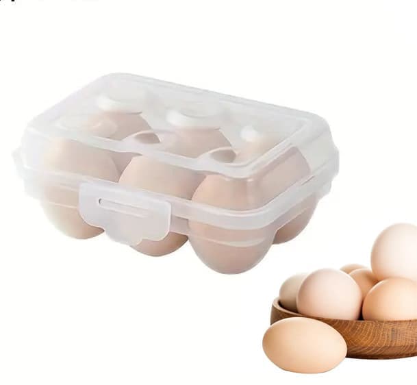 6-Compartment Egg Storage, White Portable Transparent PP Egg Holder for Refrigerator Picnics Hiking, 6 eggs - Image 1