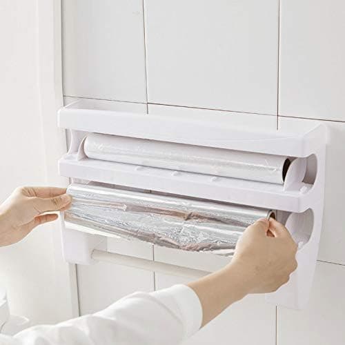 Foil cutter wall holder for plastic and aluminum foil, multifunctional kitchen paper holder, no drilling design, brown, 39x10x24cm - Image 3