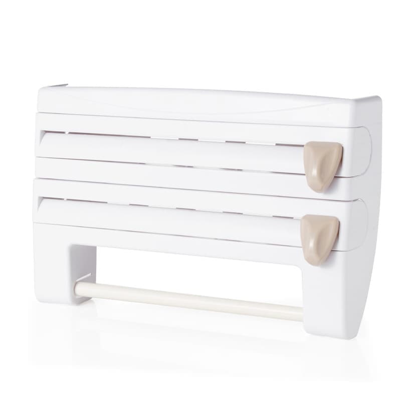 Multifunctional Foil Cutter Wall Holder for Plastic and Aluminum Foil with Kitchen Paper, 39x10x24cm, White - Image 1