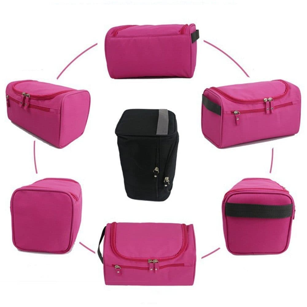 Waterproof makeup bag with 3 compartments and handle, hanging toiletry bag for men and women, dark blue - Image 3