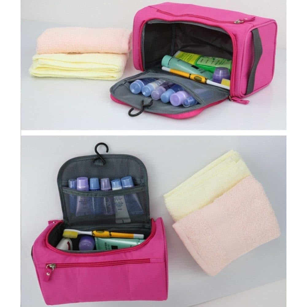 Waterproof makeup bag with 3 compartments and handle, hanging toiletry bag for men and women, red - Image 5