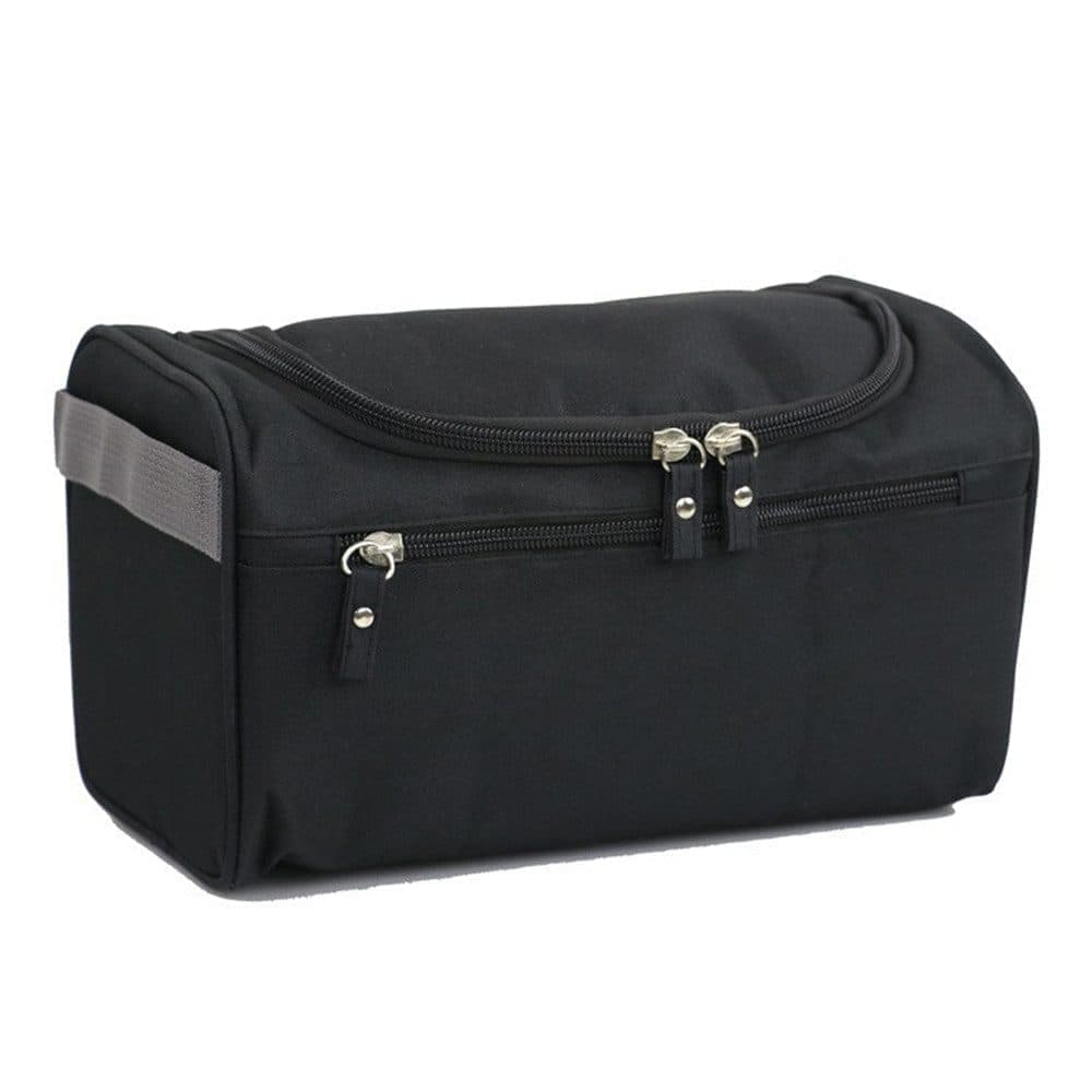 Waterproof makeup bag with 3 compartments and handle, hanging toiletry bag for men and women, Black - Image 1