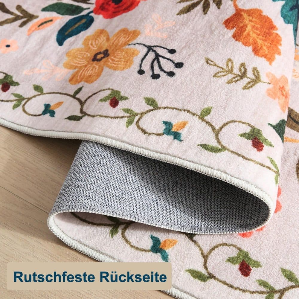 Bohemian Floral Doormat Non-slip Absorbent Dirt-Resistant Machine Washable for Bathroom Hallway and Kitchen, 60x90cm, Beige - Image 4