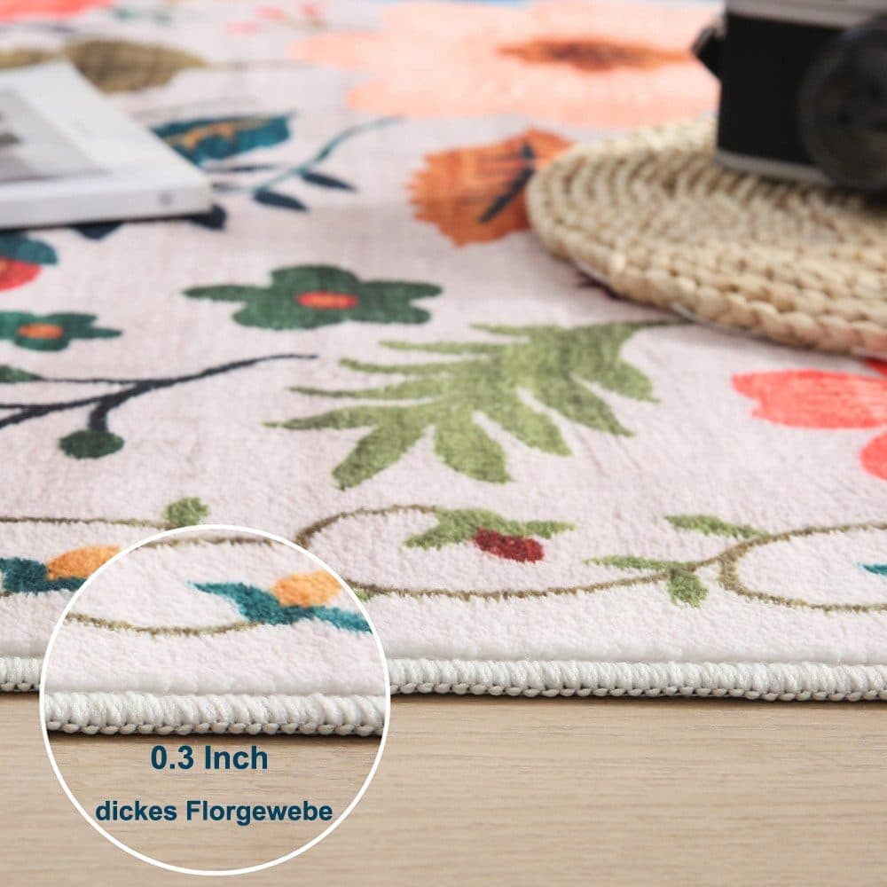Bohemian Floral Doormat Non-slip Absorbent Dirt-Resistant Machine Washable for Bathroom Hallway and Kitchen, 60x90cm, Beige - Image 5