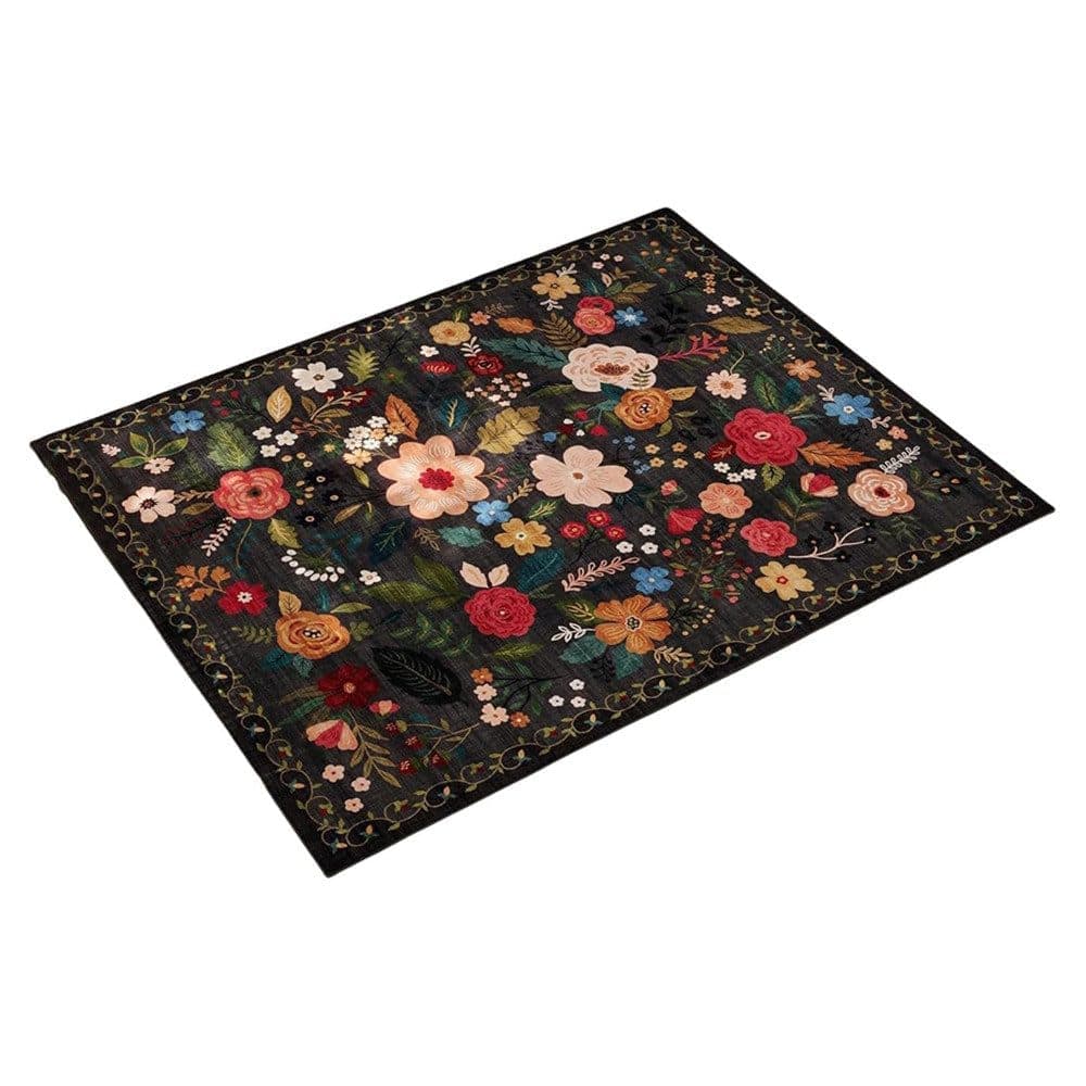 Bohemian Floral Doormat Non-slip Absorbent Dirt-Resistant Machine Washable for Bathroom Hallway and Kitchen, 60x90cm, Black - Image 1