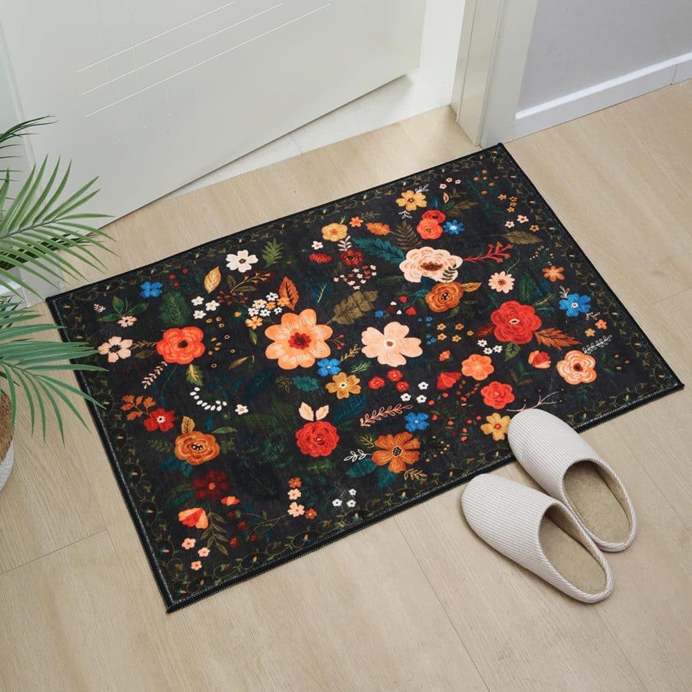 Bohemian Floral Doormat Non-slip Absorbent Dirt-Resistant Machine Washable for Bathroom Hallway and Kitchen, 60x90cm, Black - Image 6