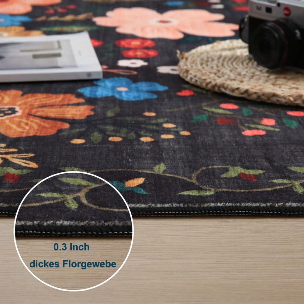 Bohemian Floral Doormat Non-slip Absorbent Dirt-Resistant Machine Washable for Bathroom Hallway and Kitchen, 40x60cm, Black - Image 7