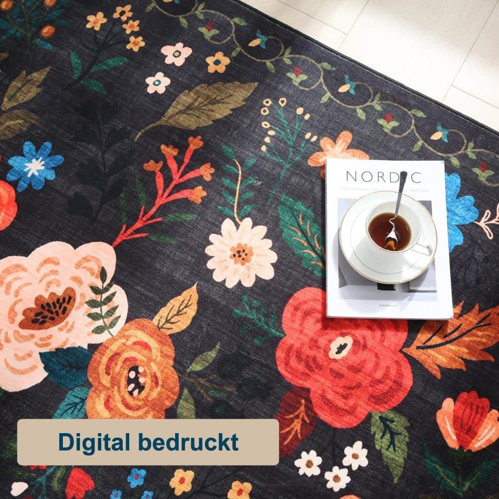Bohemian Floral Doormat Non-slip Absorbent Dirt-Resistant Machine Washable for Bathroom Hallway and Kitchen, 40x60cm, Black - Image 8