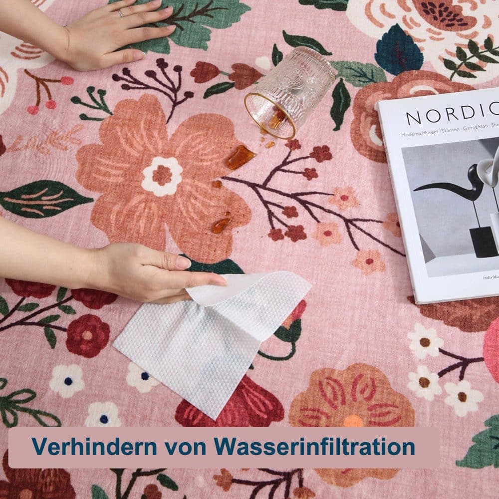 Non-Slip Bohemian Floral Doormat Absorbent Dirt-Resistant Machine Washable for Bathroom Hallway and Kitchen, 40x60cm, Pink - Image 3
