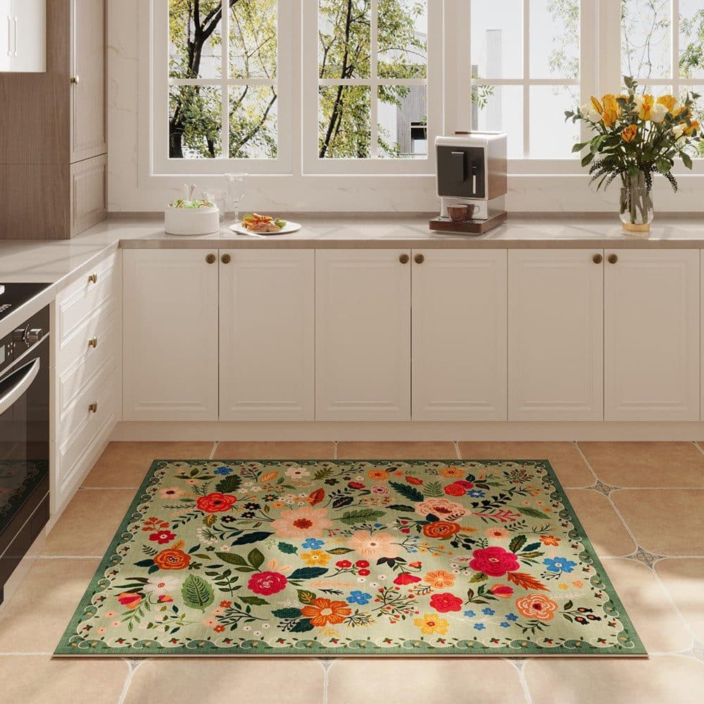 Bohemian Floral Doormat Non-slip Absorbent Dirt-Resistant Machine Washable, 60x90cm, Green - Image 5
