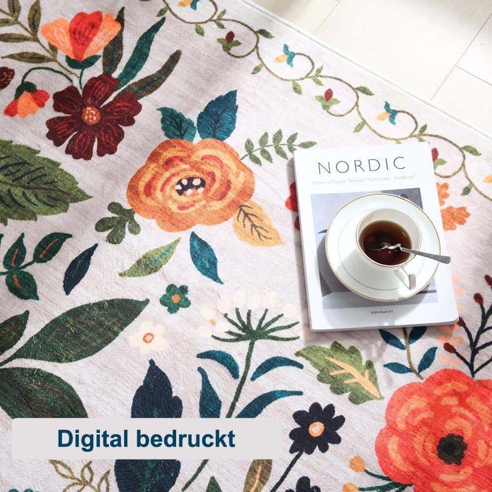 Bohemian Floral Doormat Non-slip Absorbent Dirt-Resistant Machine Washable for Bathroom Hallway and Kitchen, 50x80cm, Beige - Image 8