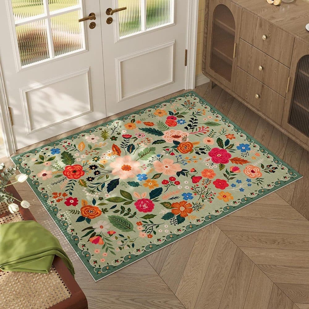 Bohemian Floral Doormat Non-slip Absorbent Dirt-Resistant Machine Washable for Bathroom Hallway and Kitchen, 50x80cm, Orange - Image 2