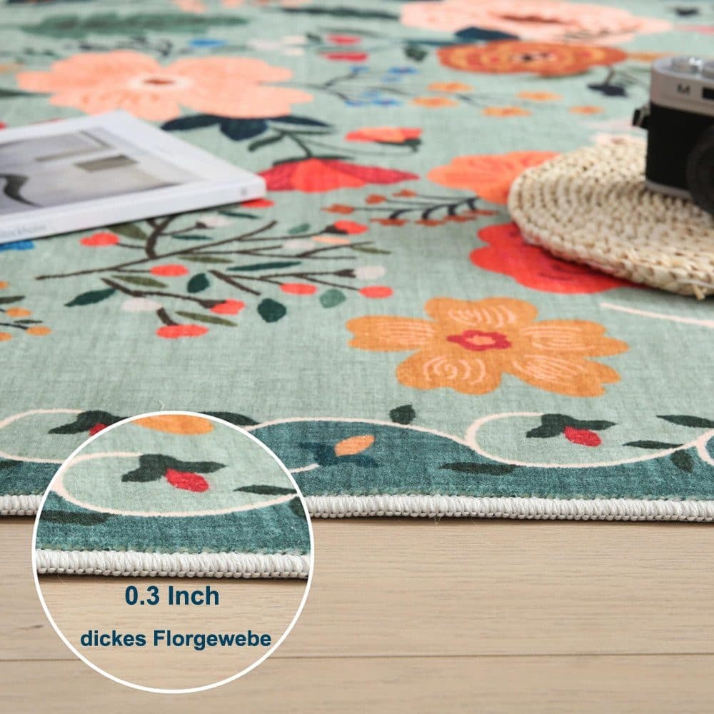 Bohemian Floral Doormat Non-slip Absorbent Dirt-Resistant Machine Washable for Bathroom Hallway and Kitchen, 50x80cm, Orange - Image 8