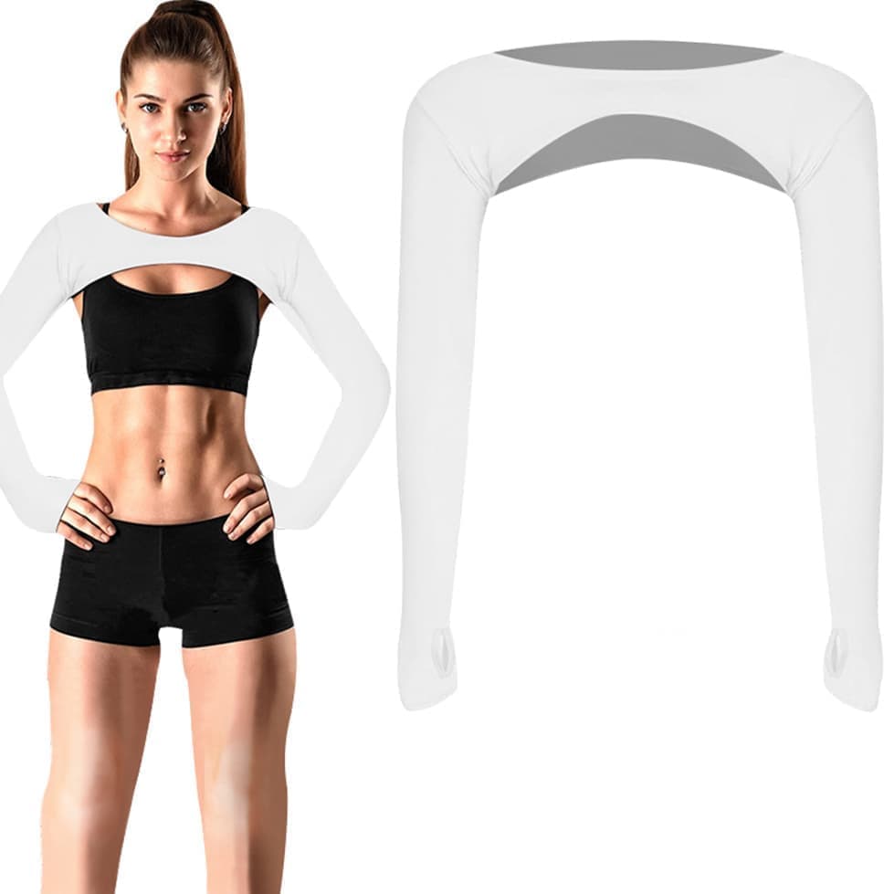 Breathable Quick-Dry Arm Warmers with Shoulder Protection and Thumb Holes, White - Image 1