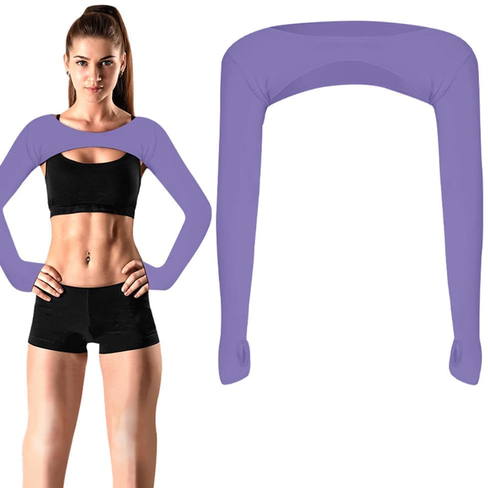 Breathable Quick-Dry Arm Warmers with Shoulder Protection and Thumb Holes, Light Purple - Image 1