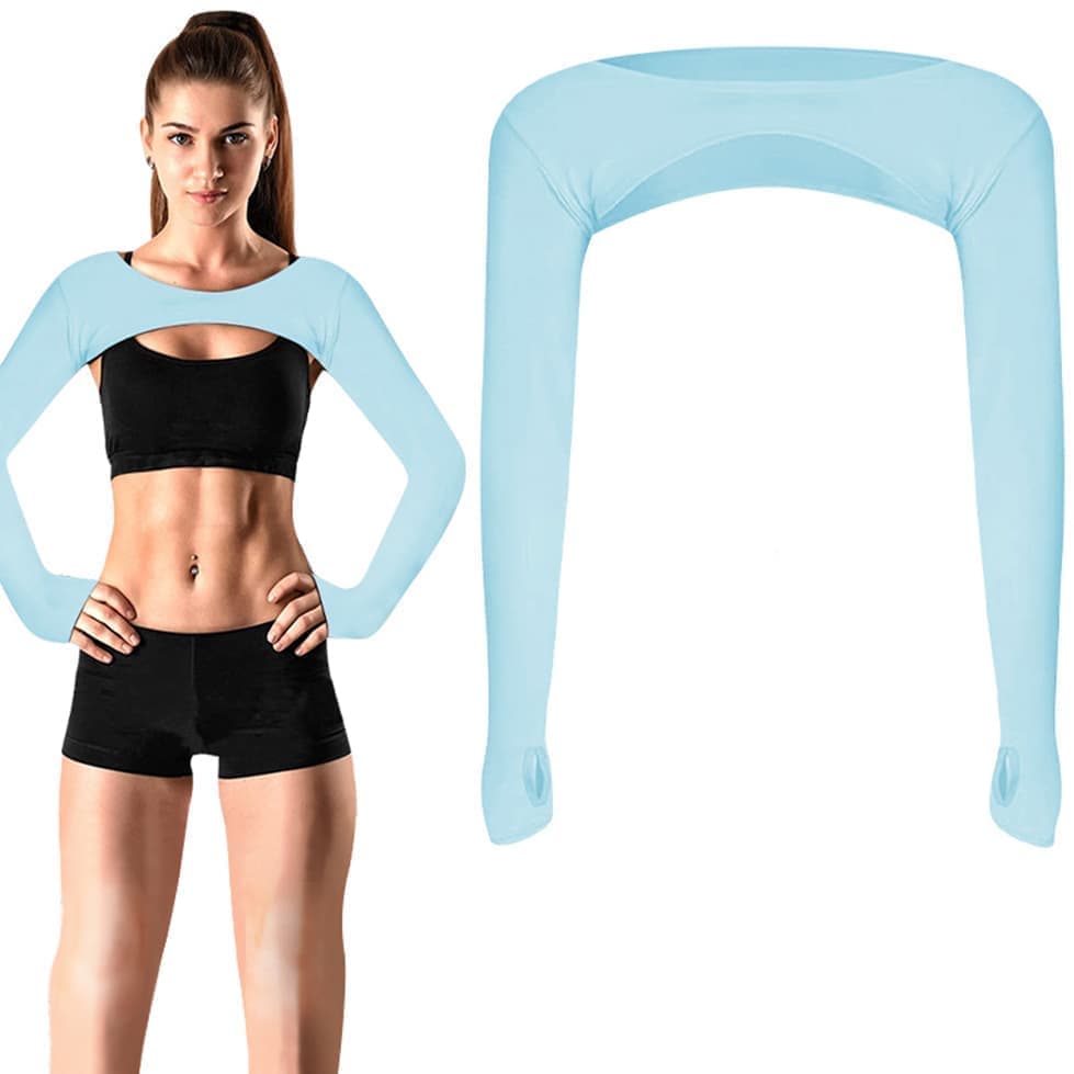 Breathable Quick-Dry Arm Warmers with Shoulder Protection and Thumb Holes, Blue - Image 1