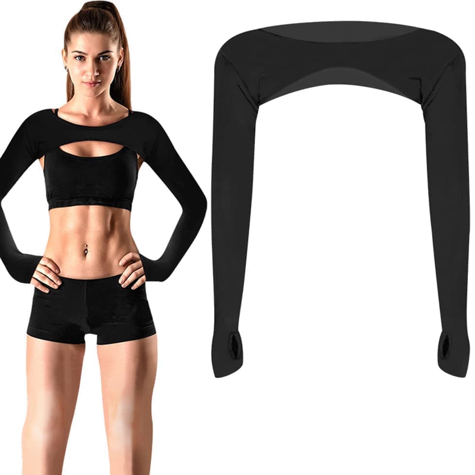 Breathable quick-dry arm warmers with shoulder protection and thumb holes, Black - Image 1